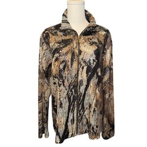 Erin London Women's Size L Abstract Print Sequined Zip Front Jacket Shacket